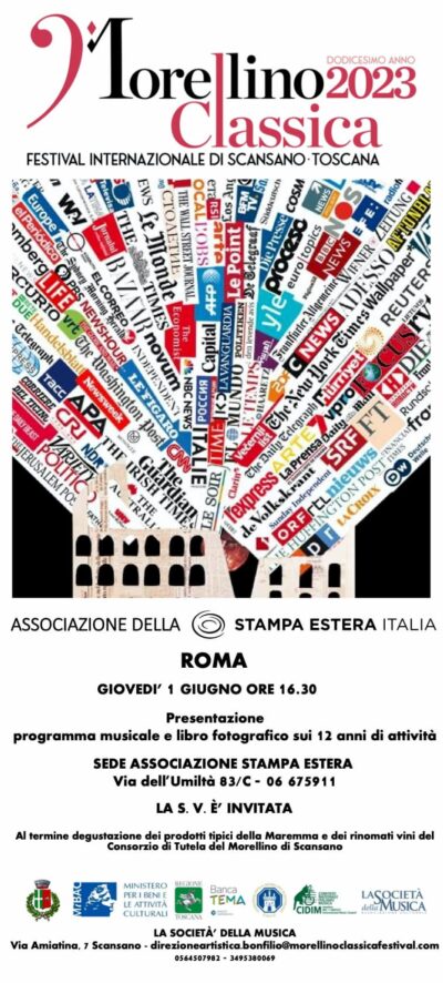 Invito alla presentazione del Morellino Classica Festival a Roma il 1 Giugno di fronte alla Stampa Estera
